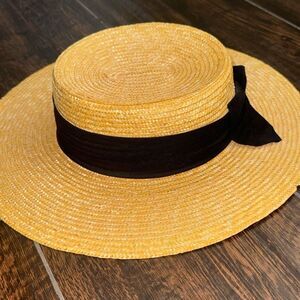 Scala Stylish Straw Boater Hat with Black Ribbon